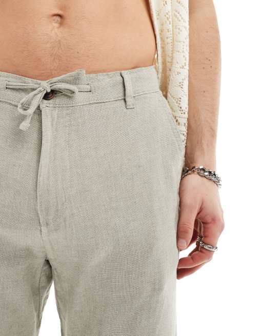 Selected Homme slim tapered linen pants in cream, 4 of 5