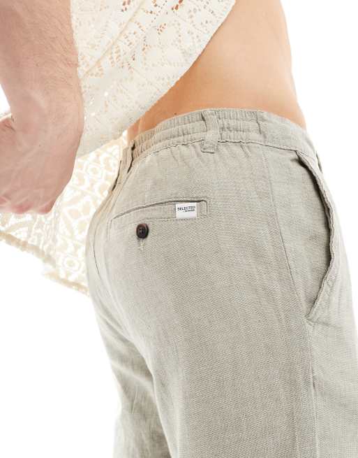 Selected Homme slim tapered linen pants in cream, 5 of 5
