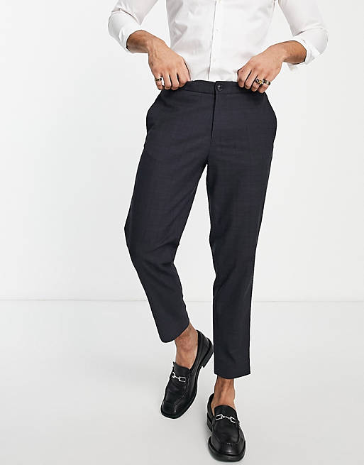  Selected Homme slim tapered smart trousers in dark navy check 