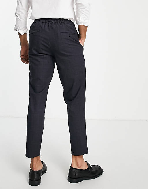  Selected Homme slim tapered smart trousers in dark navy check 