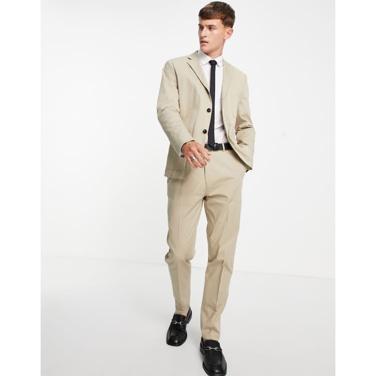 Slim Beige Suit Crop Trousers