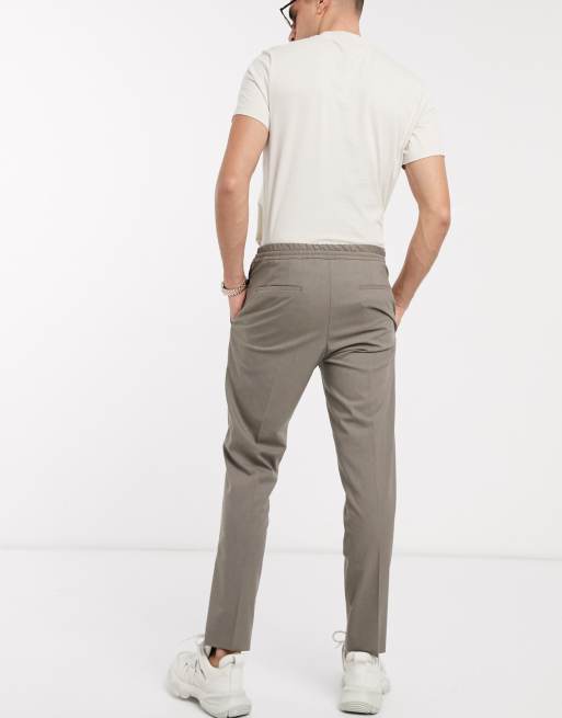 Selected Homme slim tapered suit pants with elasticated waist in taupe