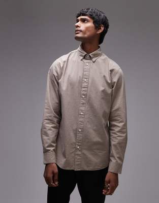 Selected Homme Slimrick poplin shirt in tan