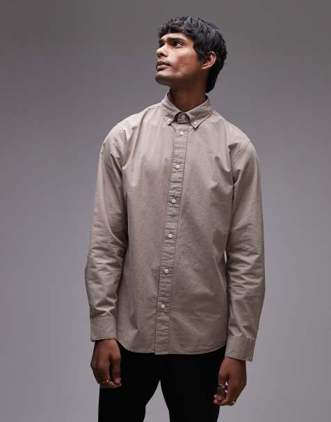 Selected Homme Slimrick poplin shirt in tan - view 1