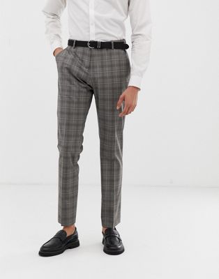 Selected Homme - Smalle geruite pantalon in grijs en zandkleur