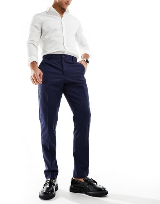 Selected Homme - Smalle nette broek in marineblauw
