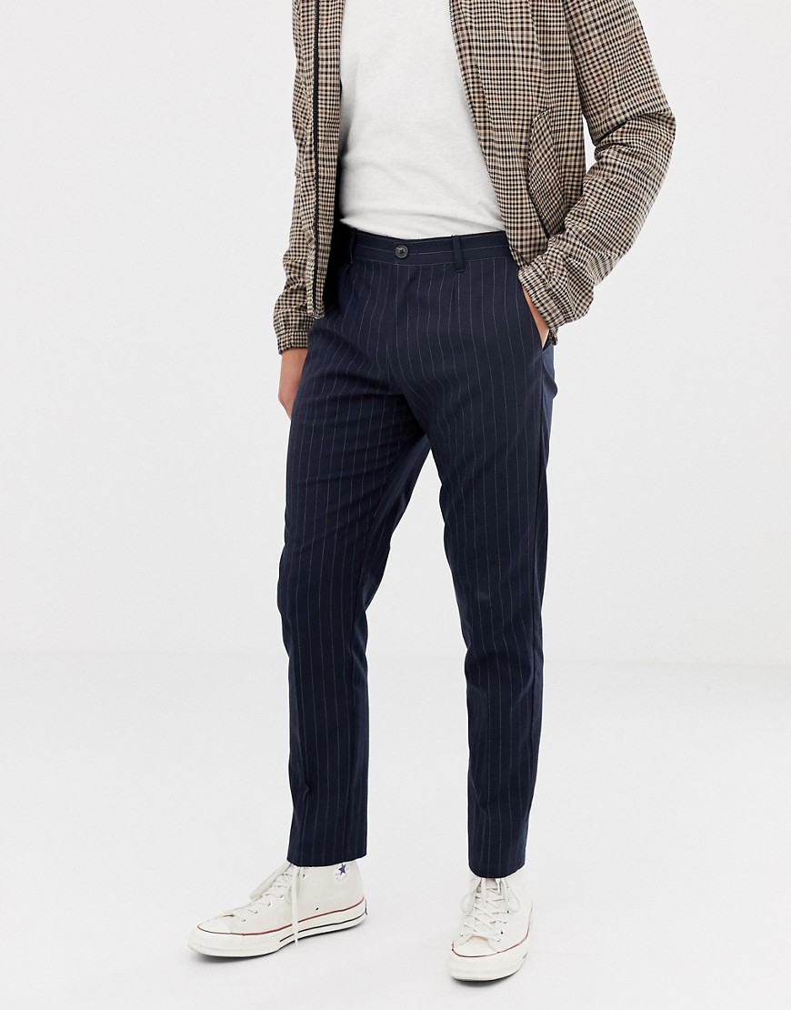 Selected Homme - Smaltoelopende broek met krijtstreep-Marineblauw