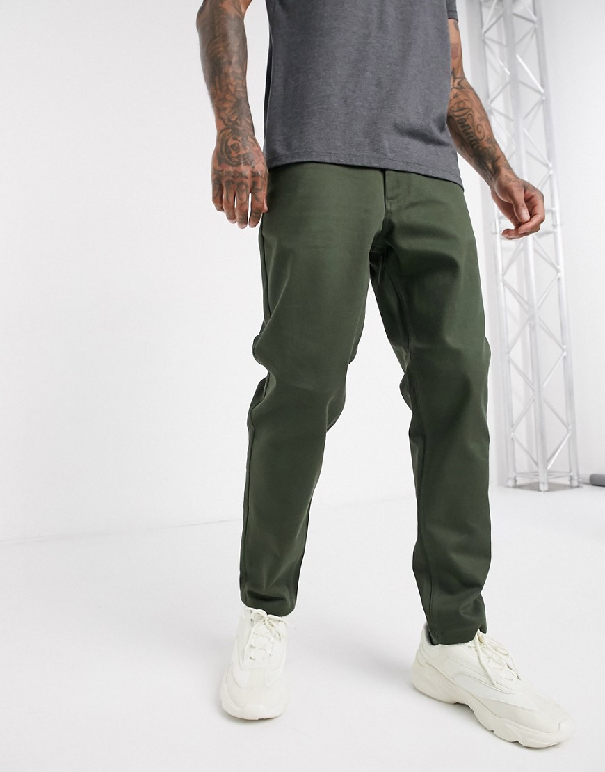 Selected Homme - Smaltoelopende broek van dik twill in kaki-Groen