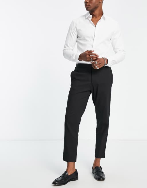 Selected Homme smart pants in slim tapered fit with elastic waist in black