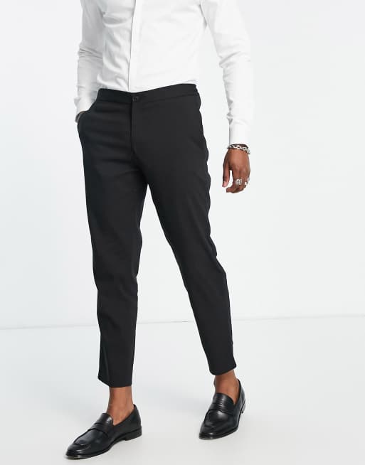 Selected Homme smart pants in slim tapered fit with elastic waist in black