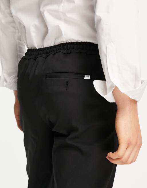 Selected Homme smart pants in slim tapered fit with elastic waist in black