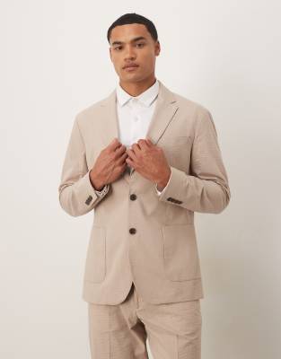 Smith seersucker regular fit blazer in cream-White