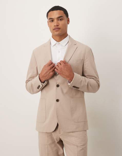 Selected Homme Smith seersucker regular fit blazer in cream - view 1