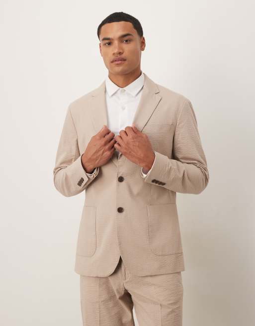 Selected Homme Smith seersucker regular fit blazer in cream