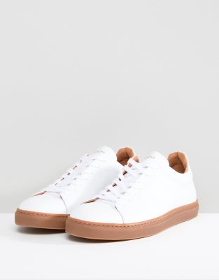 white leather sneakers gum sole