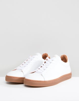 white leather gum sole sneakers