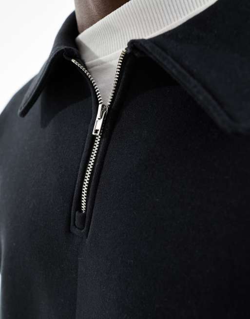 Selected Homme - Sort oversized langærmet polo i joggingstof med halv lynlås , 4 af 4