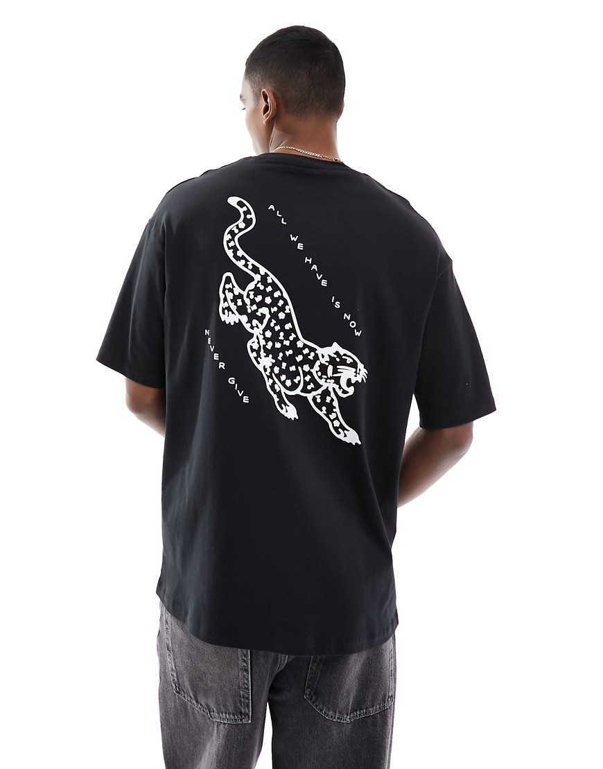 selected homme - sort oversized t-shirt med japansk tigerprint på ryggen