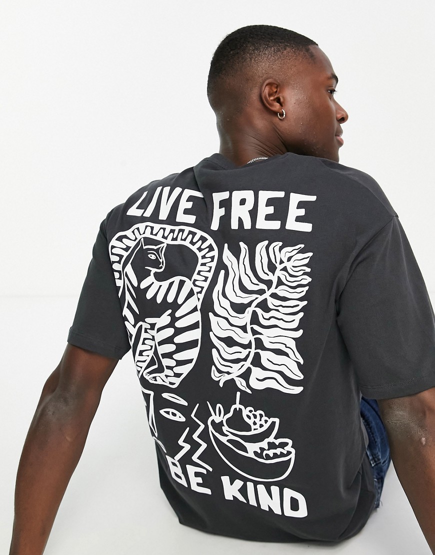 selected homme - sort oversized t-shirt med 'live free'-print bagpå