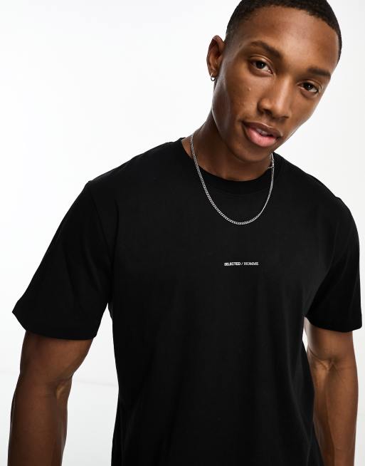 Selected Homme - Sort oversized T-shirt med minilogo på brystet