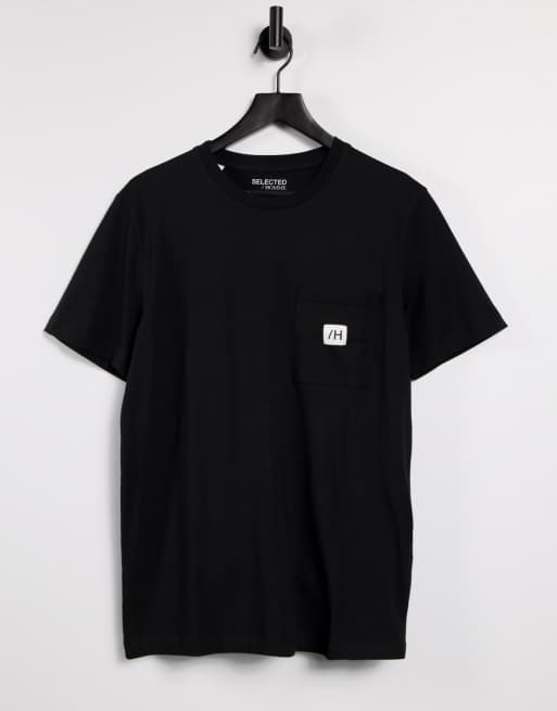 Selected Homme - Sort t-shirt med lomme med logo