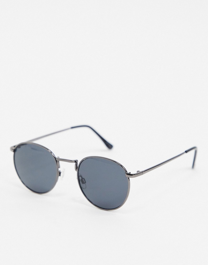 Selected Homme - sorte runde solbriller-Sølv