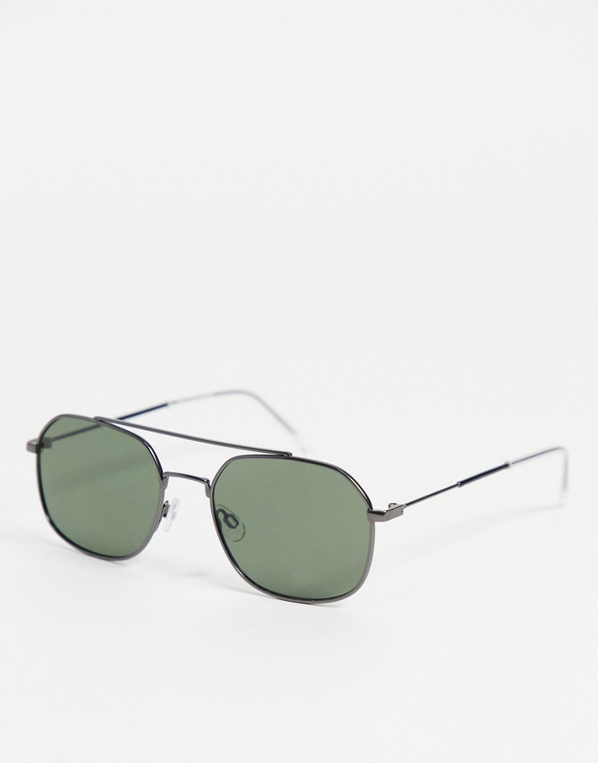 Selected Homme square sunglasses with brow bar in black
