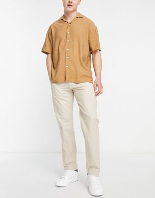 Selected Homme straight fit linen mix trousers in beige