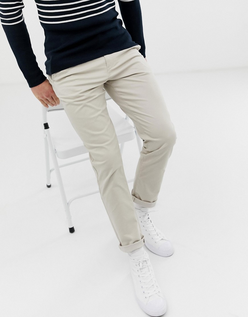 Selected Homme straight fit stretch chinos in off white-Cream
