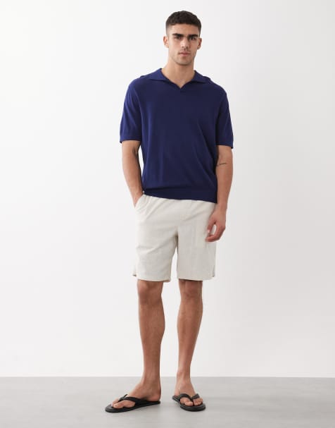 Selected Homme – Strick-Polohemd in Marineblau mit geschlitztem Ausschnitt - view 1
