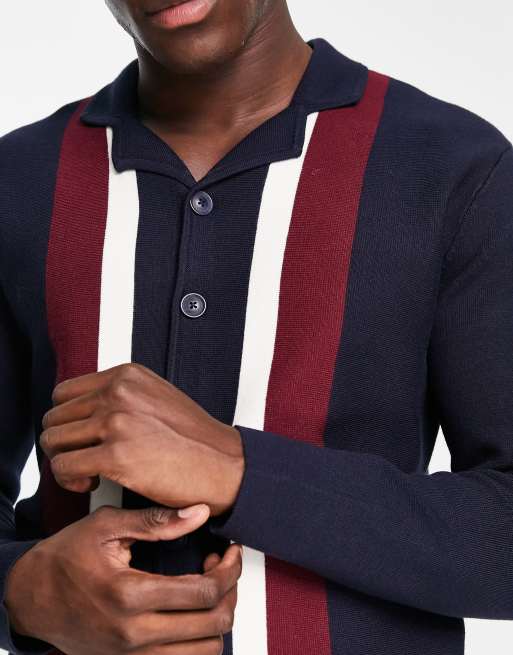 Selected Homme – Strickjacke in Marineblau mit farblich abgesetzten Einsätzen, 3 von 4