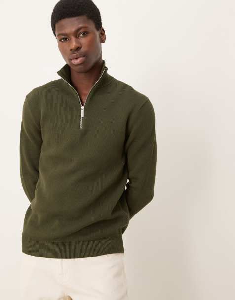 Selected Homme – Strickpullover in Grün mit kurzem Reißverschluss - view 1