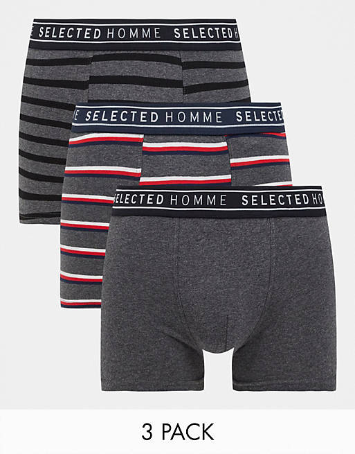 Selected Homme striped 3 pack boxer briefs in gray | ASOS
