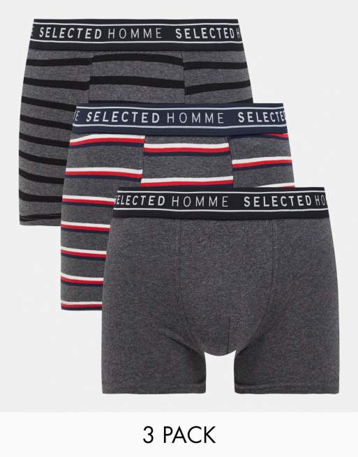 Selected Homme striped 3 pack boxer briefs in gray