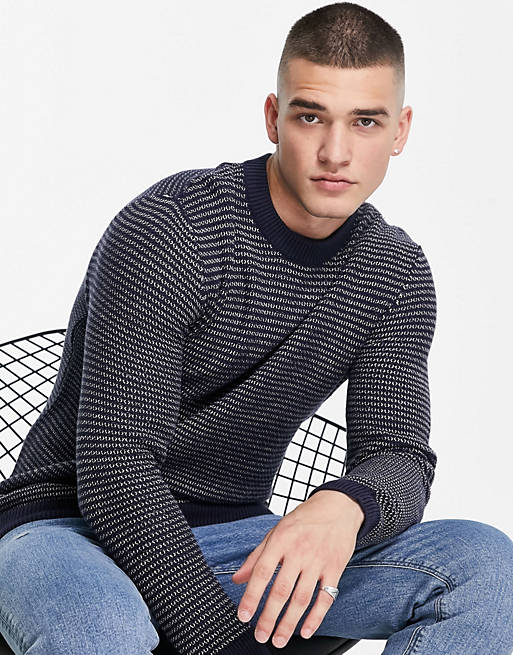 Selected Homme striped jumper in mixed yarn navy