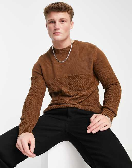 Selected Homme – Strukturierter Strickpullover aus Baumwolle in Braun - BROWN