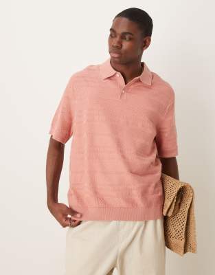 Selected Homme – Strukturiertes Polohemd aus Strick in Rosa - view 1