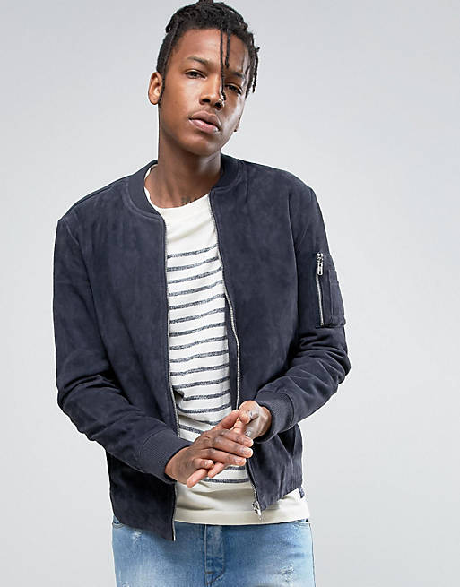 Selected Homme Suede Bomber Jacket with Straight Hem | ASOS