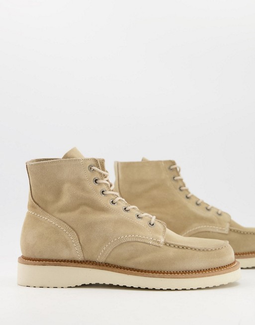 Selected Homme suede boot with thick sole in beige