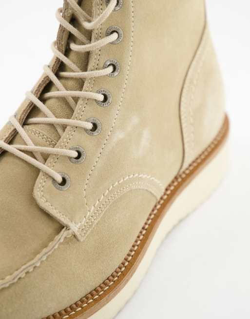 Selected Homme suede boot with thick sole in beige