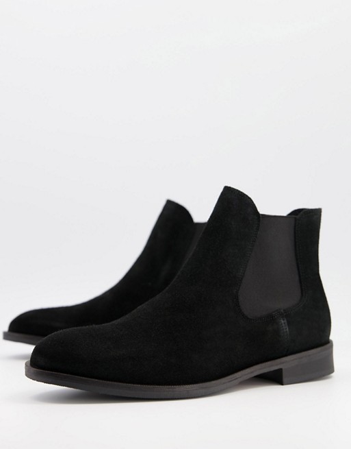 Selected Homme suede chelsea boot in black