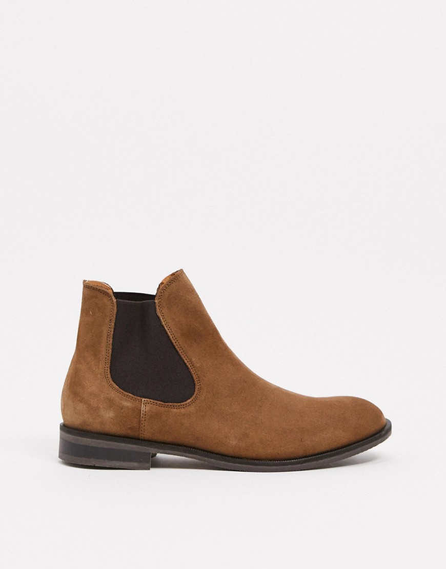 Selected Homme Suede chelsea boot in tan-Brown