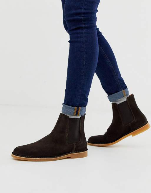 Selected Homme suede chelsea boots in brown ASOS