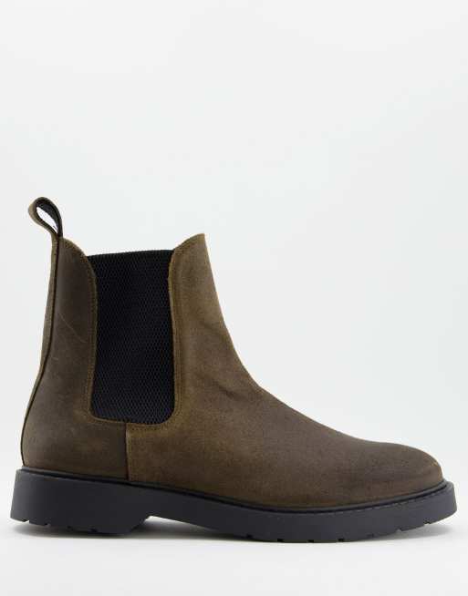 Selected Homme suede chelsea boots with chunky sole in brown