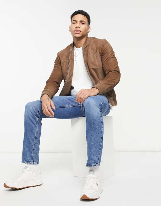 Selected Homme suede jacket in tan | ASOS