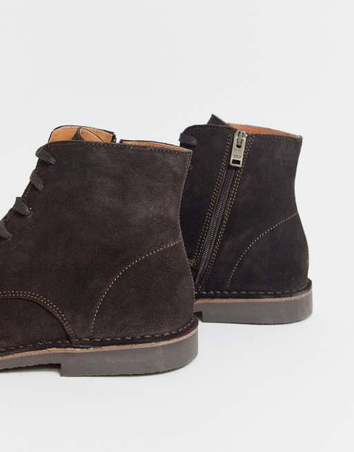 Selected Homme suede lace up boots in brown ASOS