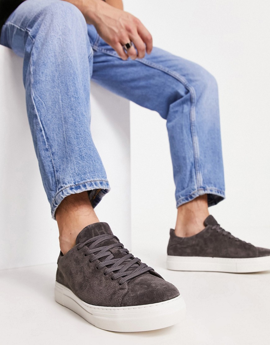 Selected Homme suede lace up trainer in grey