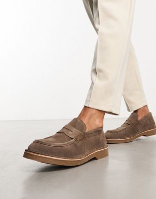 Selected Homme suede loafer in taupe