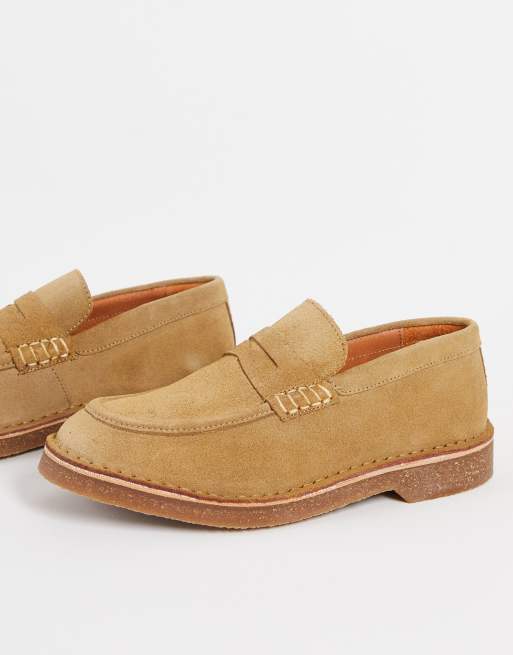 Selected Homme - Suède penny loafers in zandkleur
