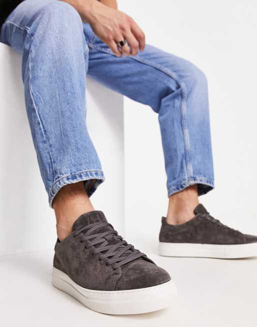 Selected Homme - Suède sneakers met veters in grijs 